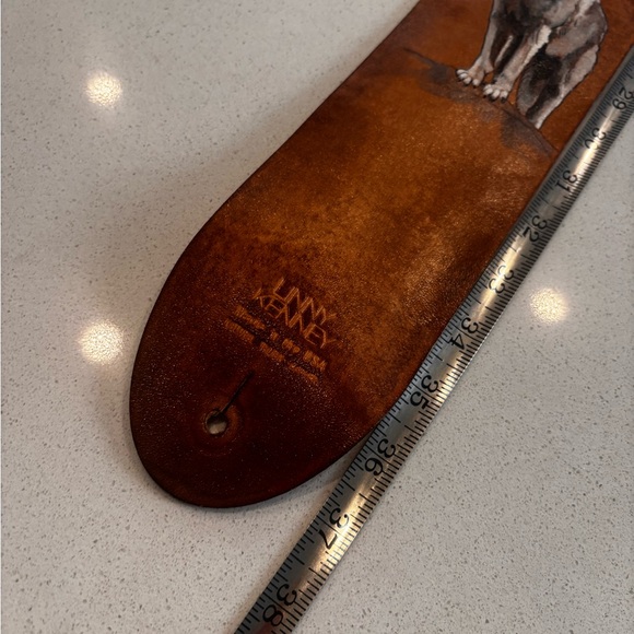 Linny Kenney Brown Leather Guitar Strap Wolf and Moon Design - Picture 10 of 16